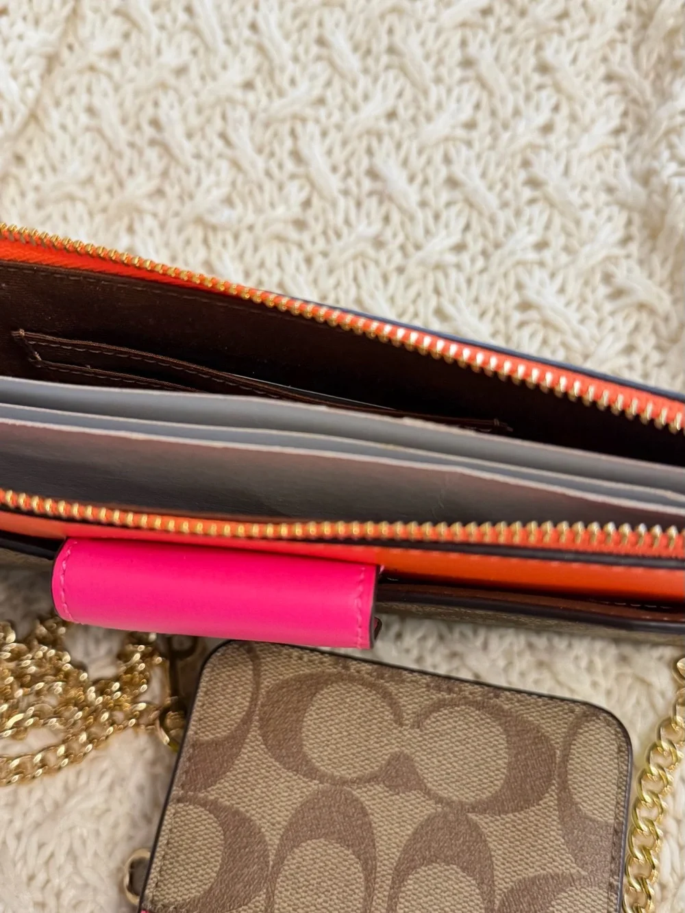Coach Signature Pink & Orange Crossbody Bag Set with Matching Coin Purse